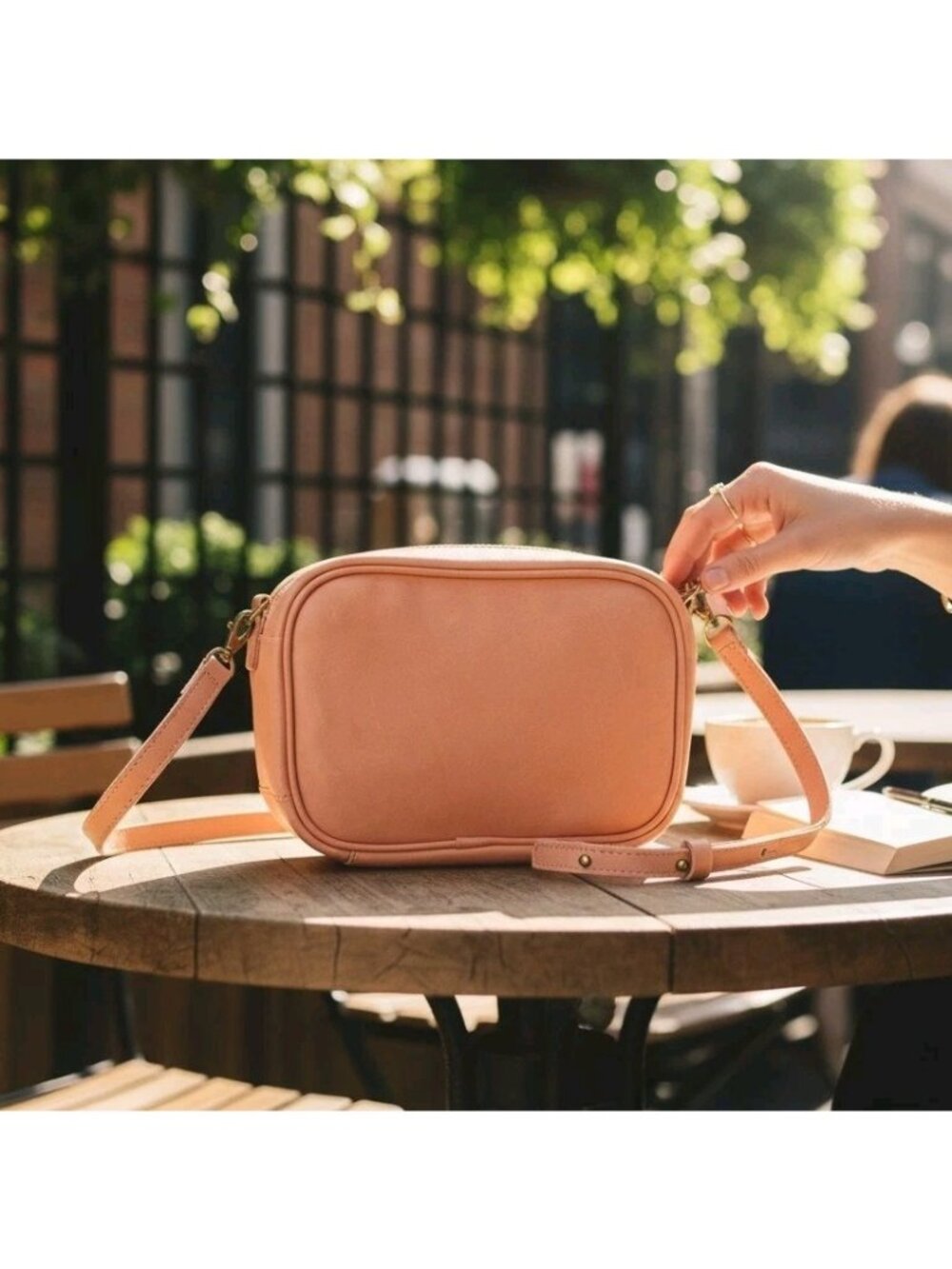 Noonday Collection Crossbody Shoulder Bag Purse Nubuck Leather Salmon Pink